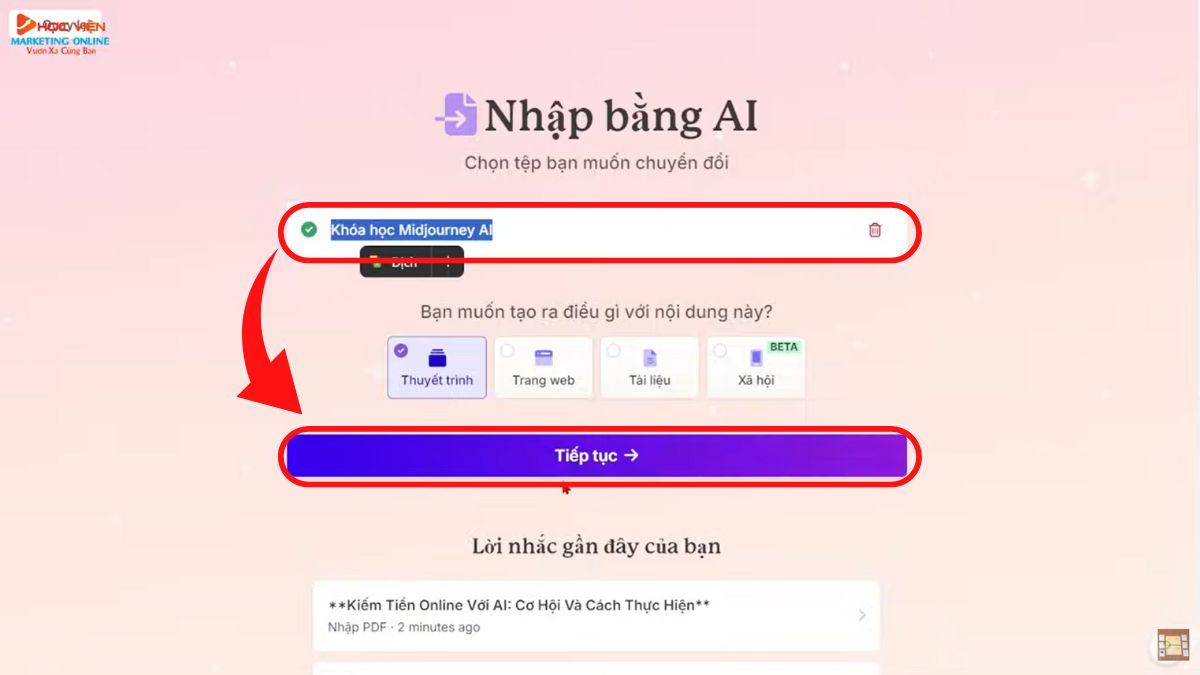 Hướng dẫn cách sử dụng Gamma tạo bài thuyết trình PowerPoint- Phương pháp Nhập tệp hoặc URL bước 2.6