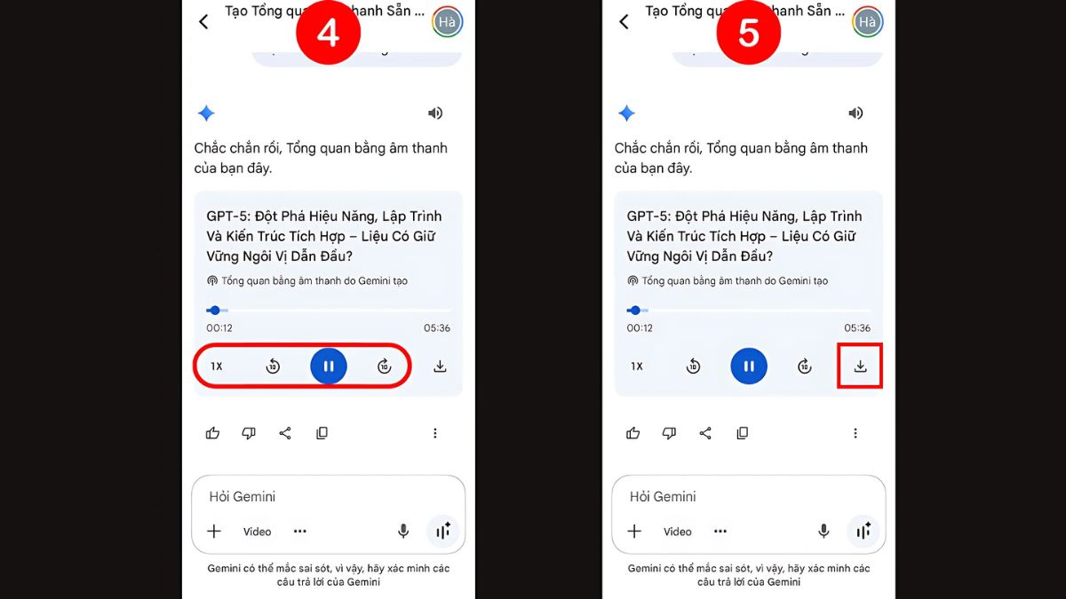 Hướng dẫn cách sử dụng tính năng Audio Overview của Gemini trên điện thoại bước 4,5