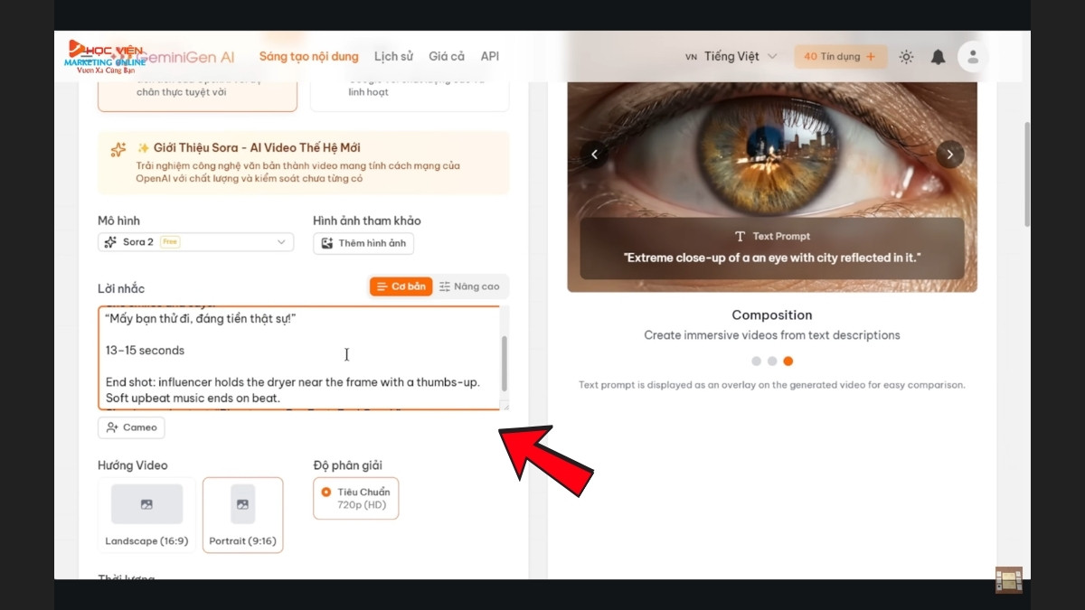 Hướng Dẫn Cách Sử Dụng GeminiGen AI- Tạo video với Sora 2 bước 2