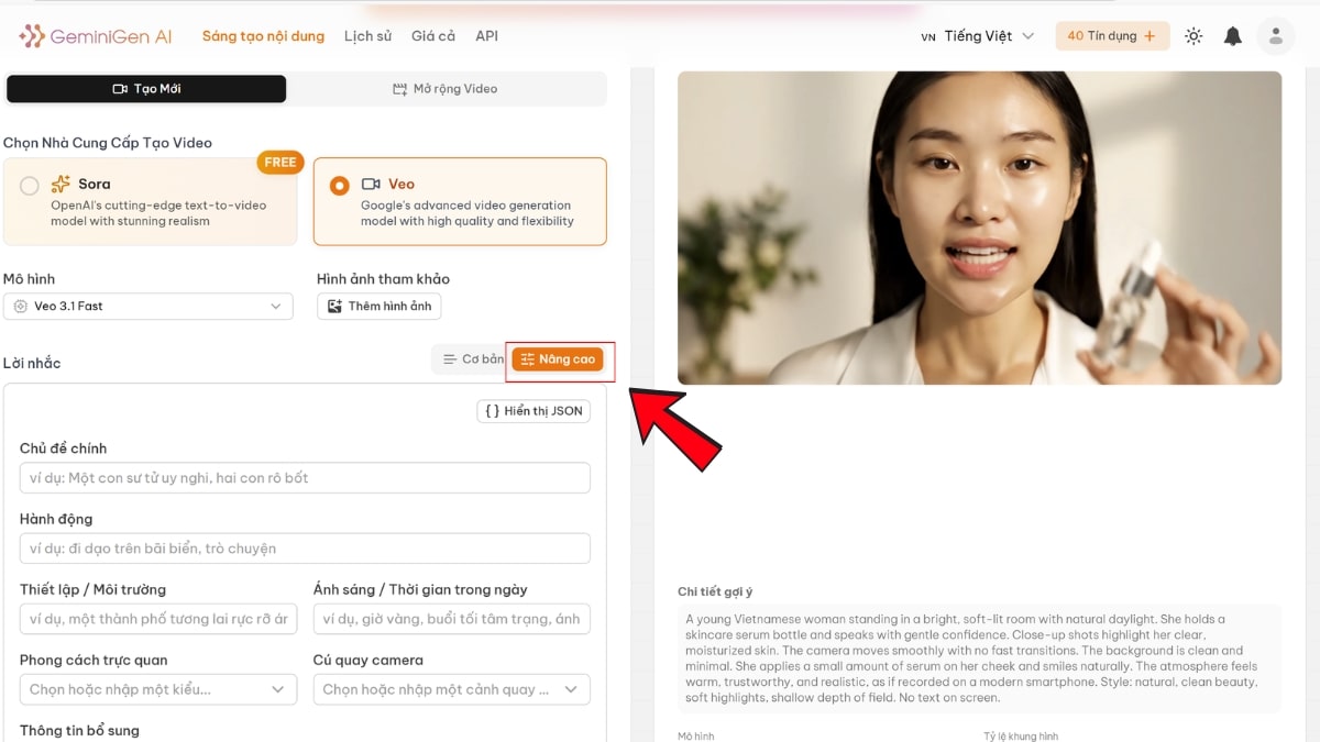 Hướng Dẫn Cách Sử Dụng GeminiGen AI- Tạo video prompt nâng cao bước 1