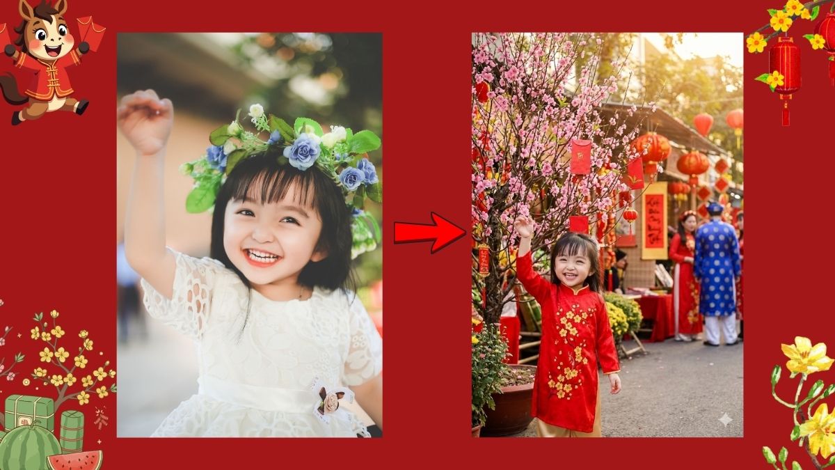 Prompt Câu Lệnh Ghép Ảnh Tết Bằng AI Cho Bé 