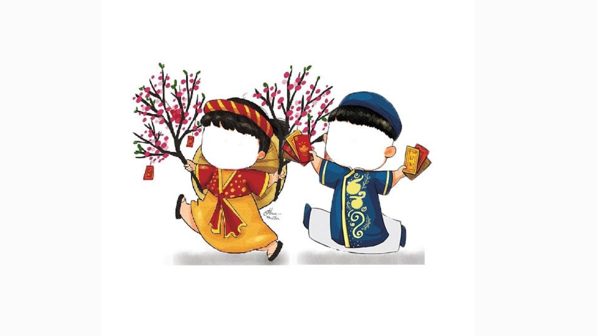 Mẫu Ghép Mặt Vào Ảnh Tết Chibi 1