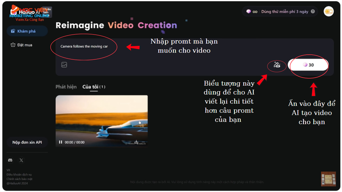 Hướng dẫn cách sử dụng Hailuo AI video tạo video từ văn bản bước 2