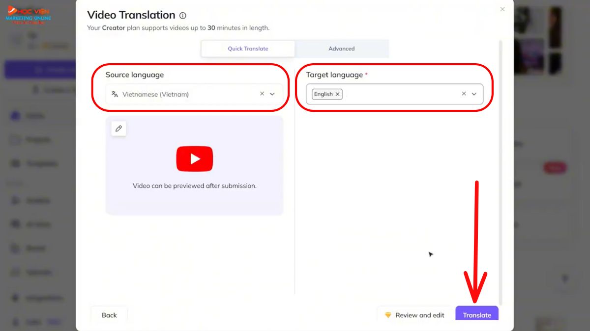 Tính năng Translate Video của HeyGen bước 5