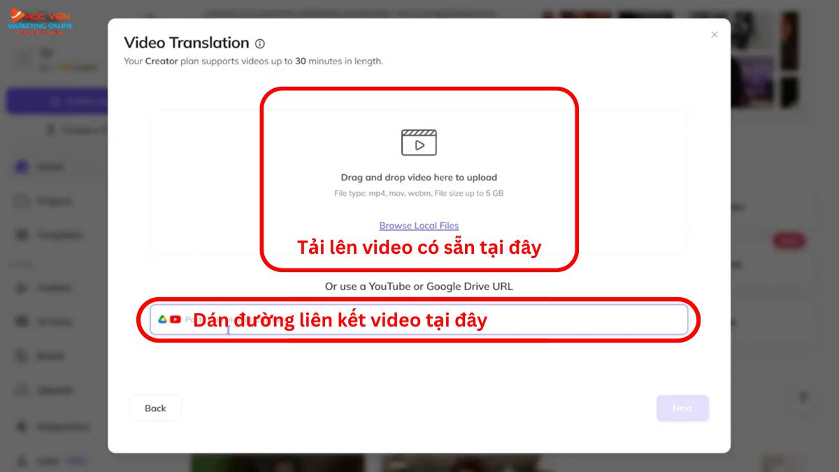 Tính năng Translate Video của HeyGen bước 2