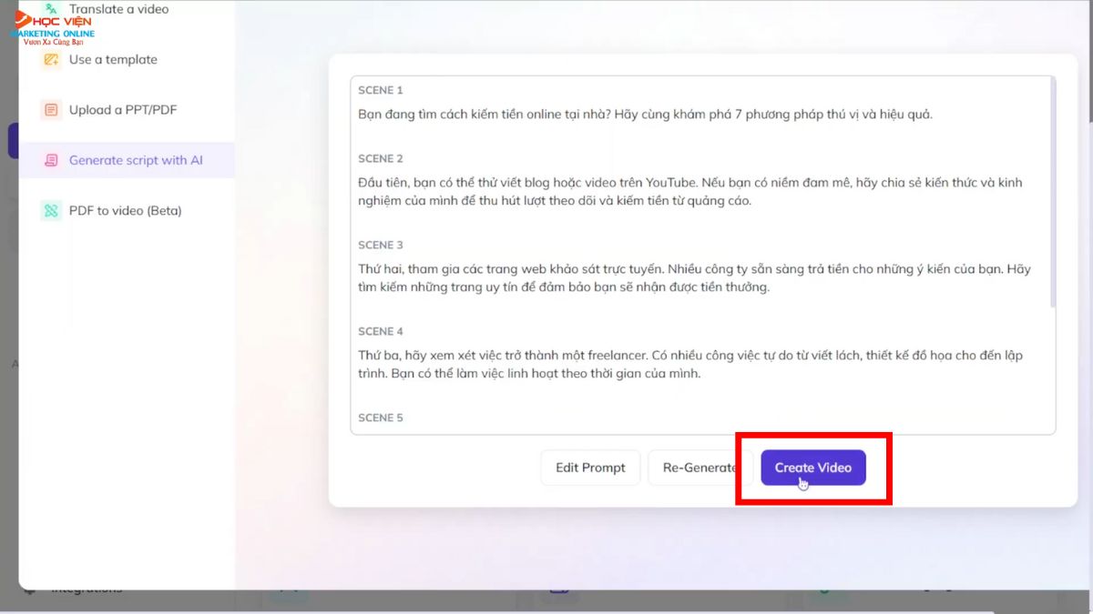 Tính năng Generate Script with AI của Heygen bước 5.1