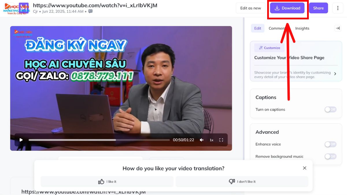 Tính năng Translate Video của HeyGen bước 6