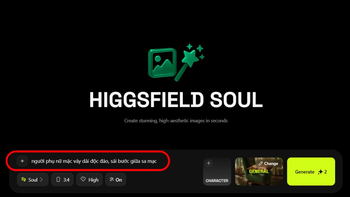 Hướng dẫn cách sử dụng Higgsfield AI free tạo ảnh bước 2
