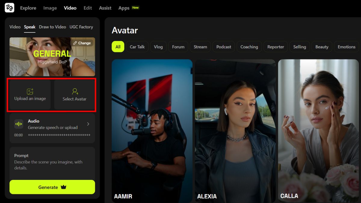 Hướng dẫn cách sử dụng Higgsfield AI free tạo video avatar bước 2
