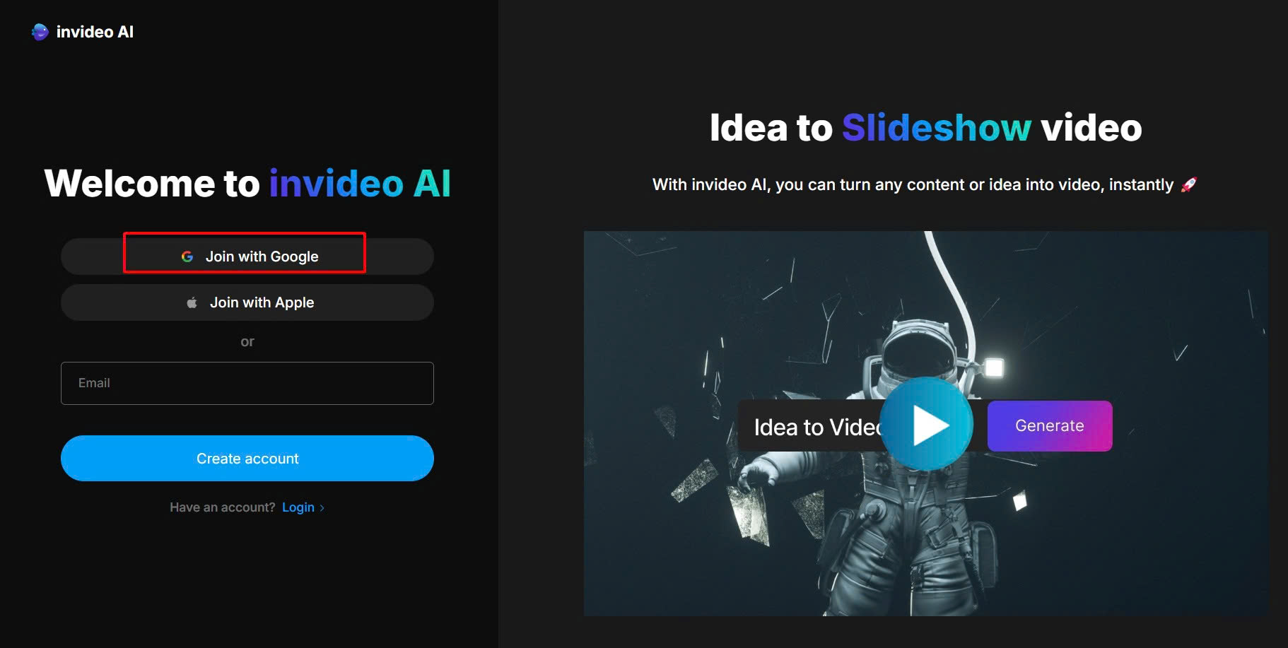 Cách đăng ký tài khoản Invideo AI Video Generator