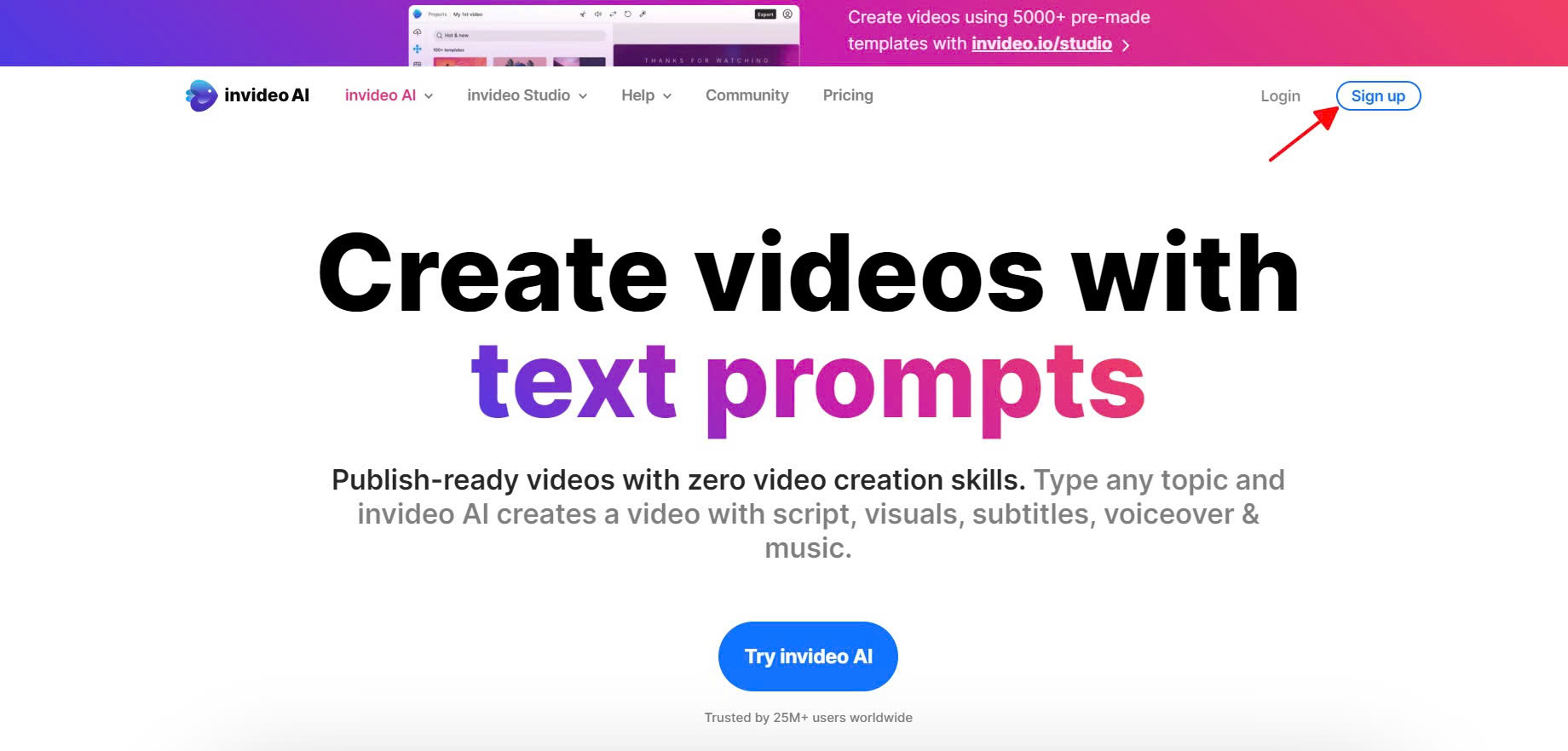 Cách đăng ký tài khoản Invideo AI Video Generator bước 2