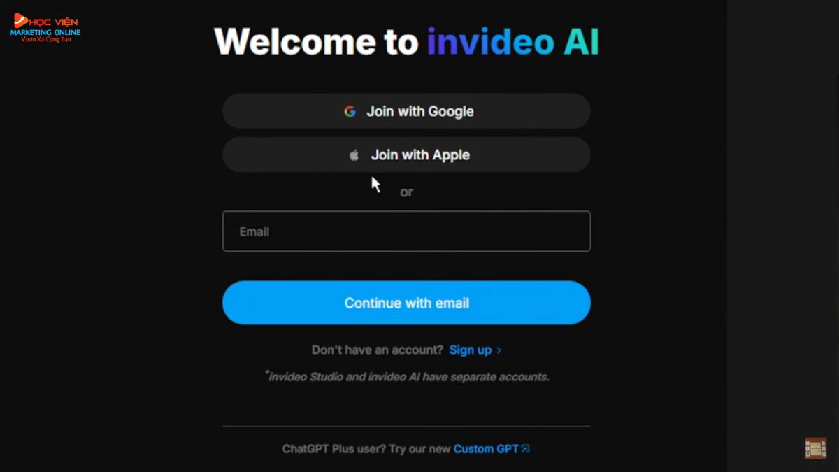 Cách đăng ký tài khoản Invideo free bước 2