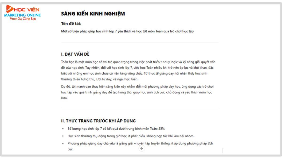 Khóa học AI trong Giáo dục- Tạo sáng kiến kinh nghiệm