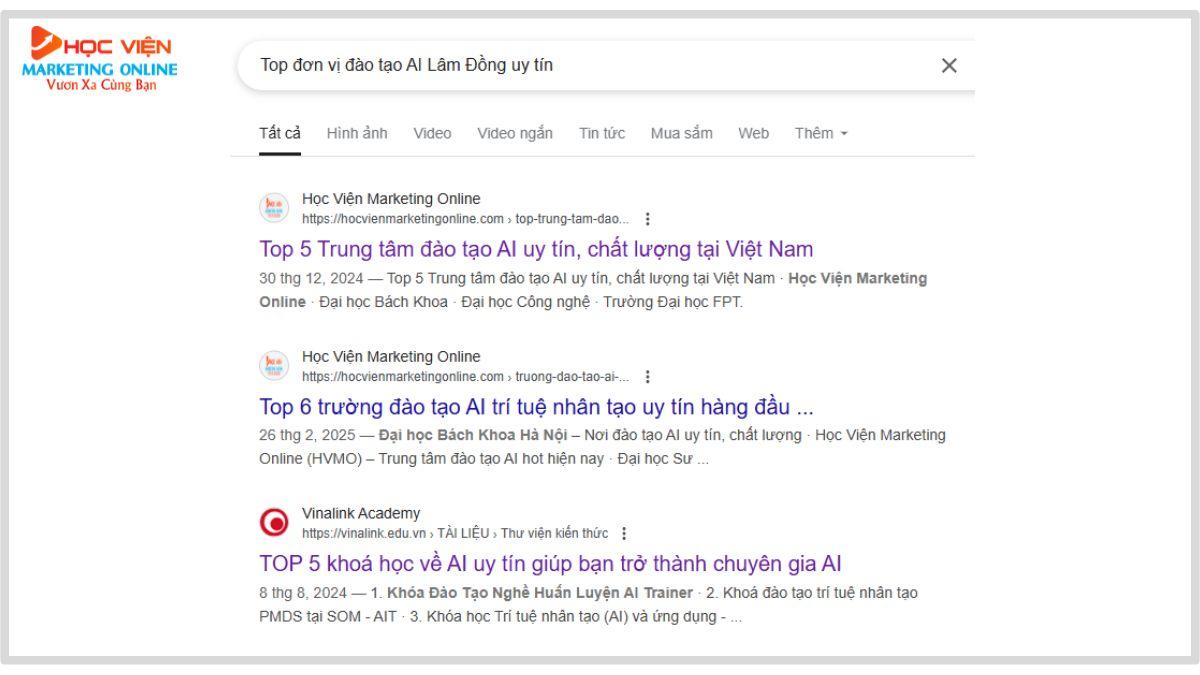 Đánh giá uy tín của đơn vị đào tạo AI tại Lâm Đồng- Tìm kiếm trên google