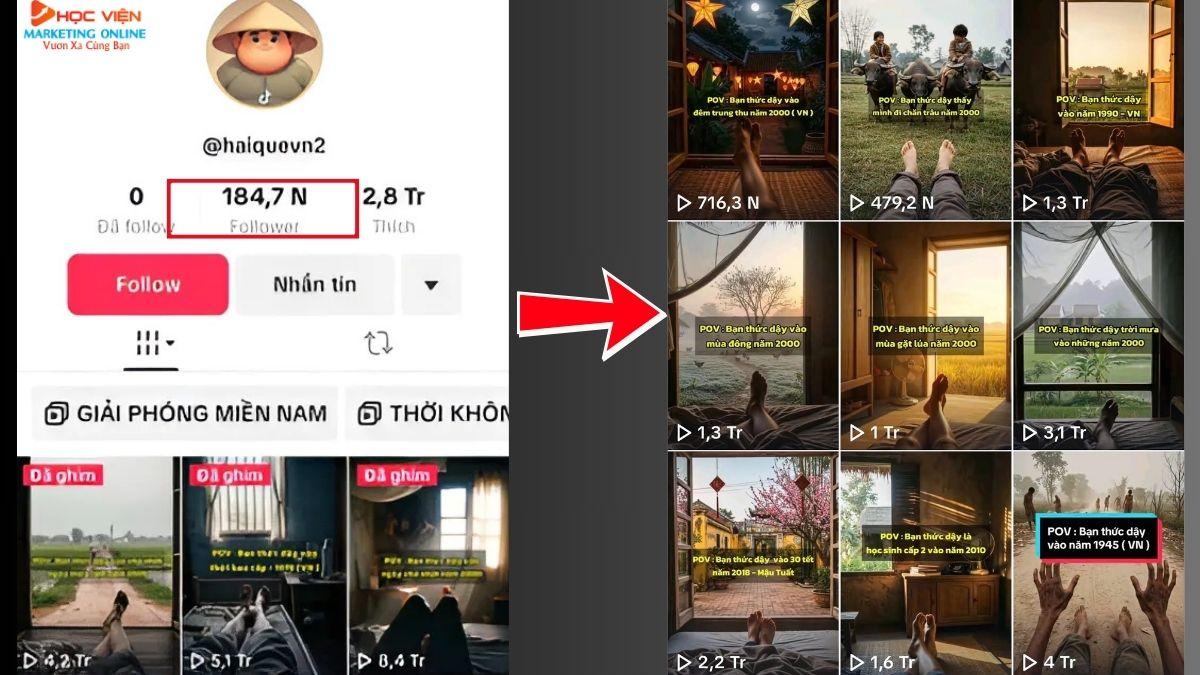 Kênh TikTok của HVMO gần 185.000 follower và nhiều video đạt 4 triệu view
