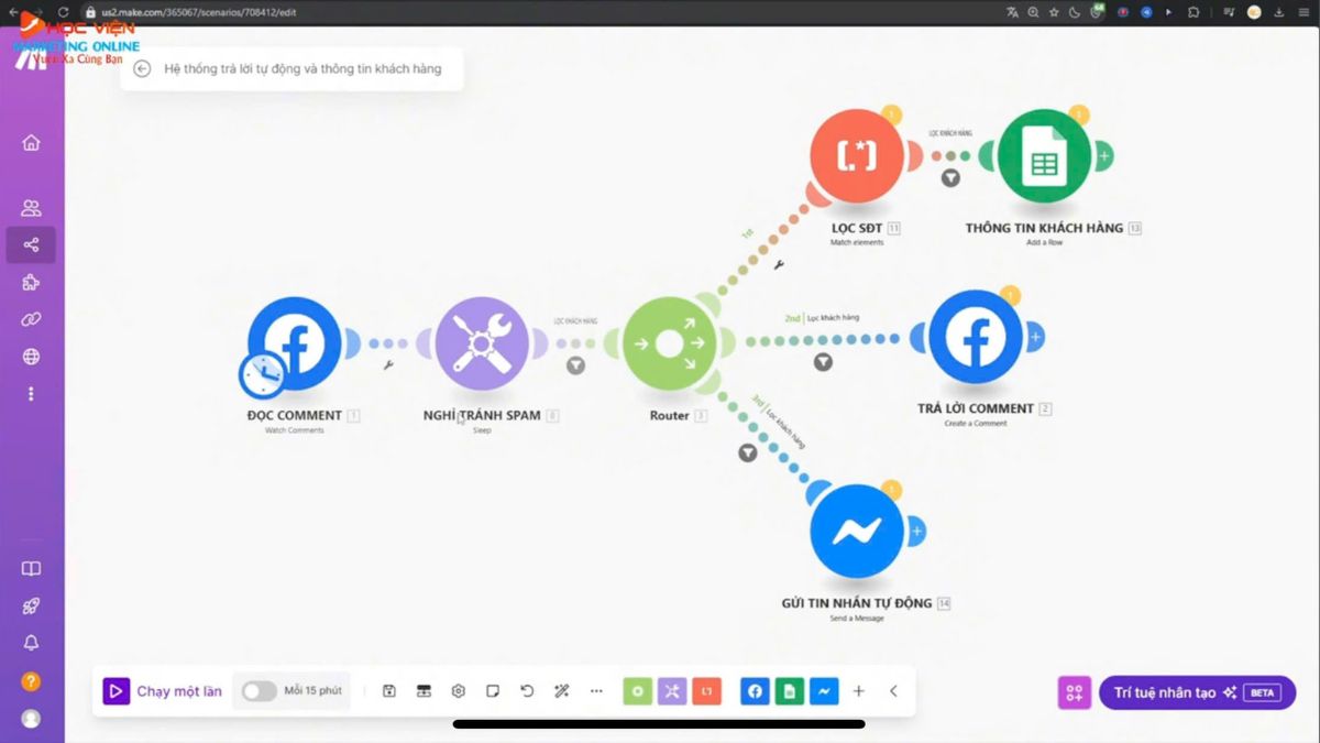 Nội dung đào tạo khóa học Make Automation- Trả lời comment tự động