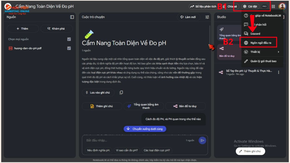 Tính Năng Chính Khi Phân Tích Và Tương Tác- Tùy chỉnh ngôn ngữ đầu ra