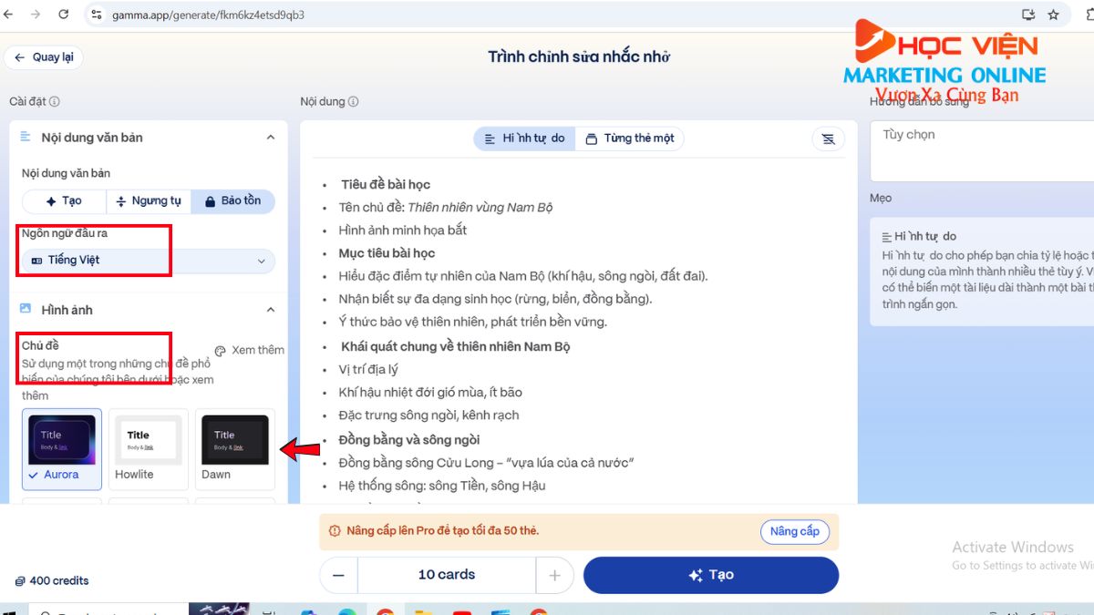 Quy trình thiết kế bài thuyết trình bằng Gamma AI bước 4.1