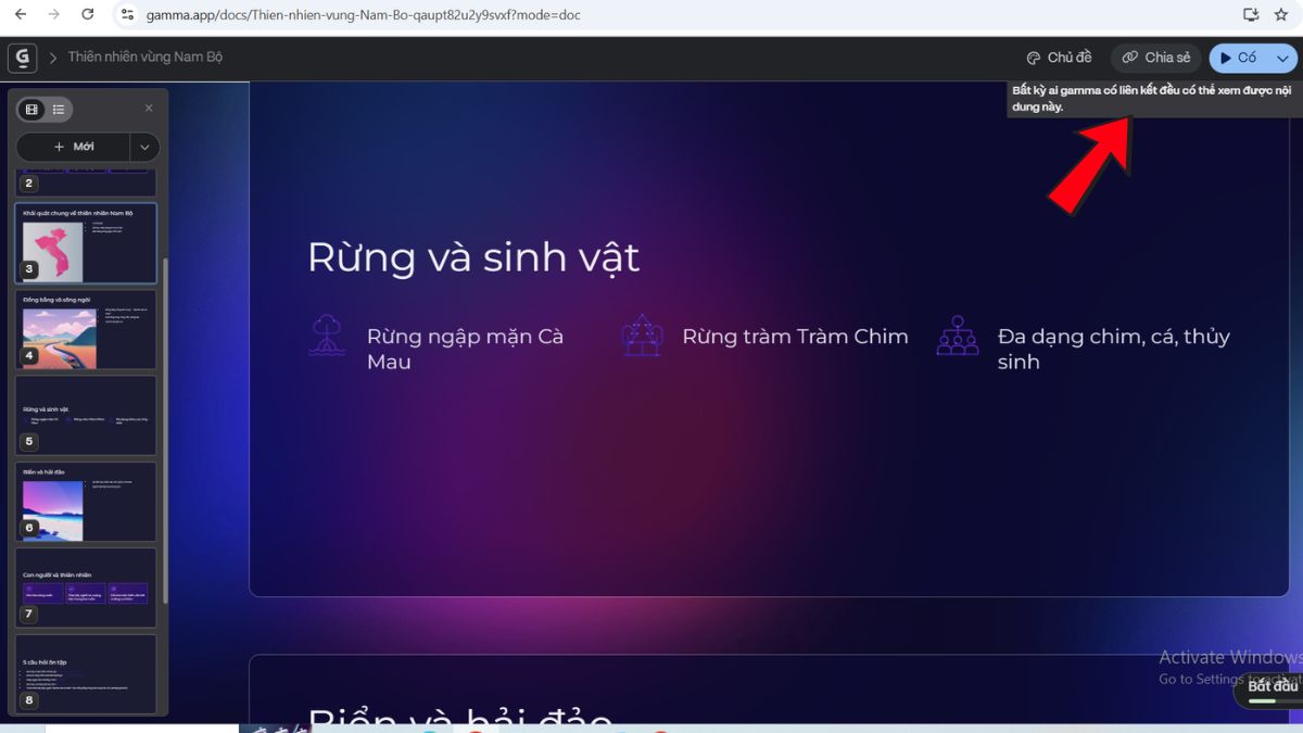 Quy trình thiết kế bài thuyết trình bằng Gamma AI bước 6.1