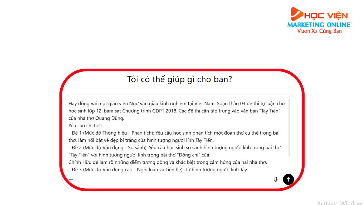 Quy trình tạo đề kiểm tra cơ bản bằng ChatGPT bước 2