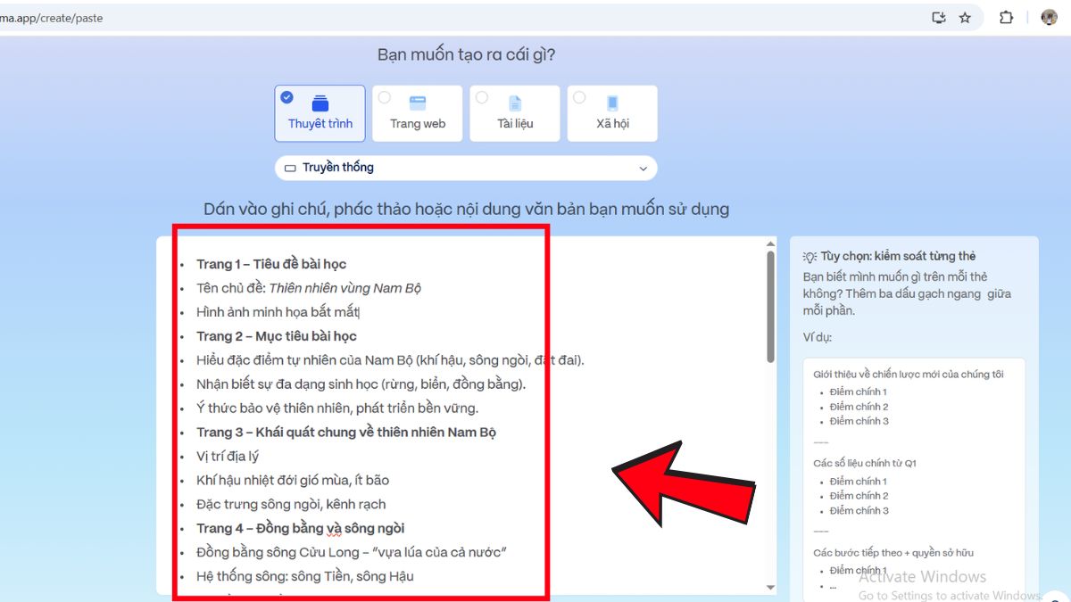 Quy trình thiết kế bài thuyết trình bằng Gamma AI bước 3.2