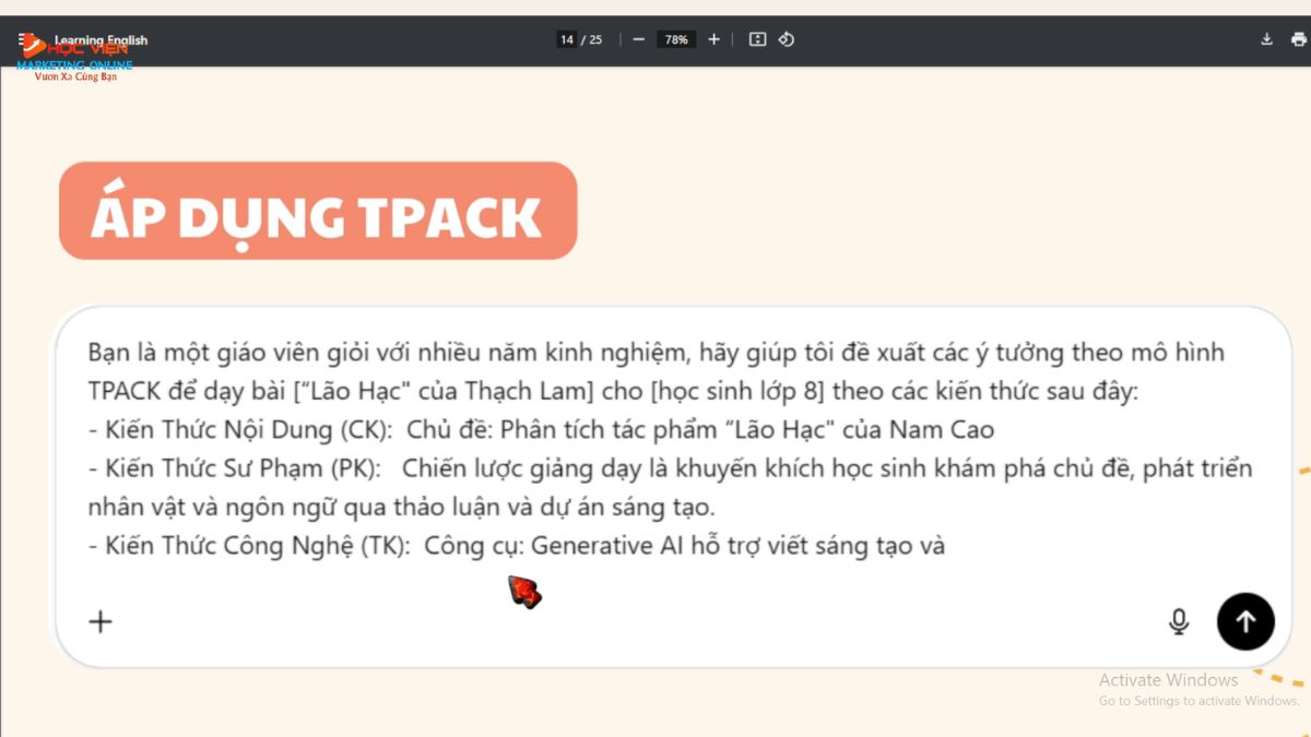 Phần 3: Tìm Hiểu Và Ứng Dụng Mô Hình TPACK Trong Giảng Dạy- Prompt Mô hình TPACK