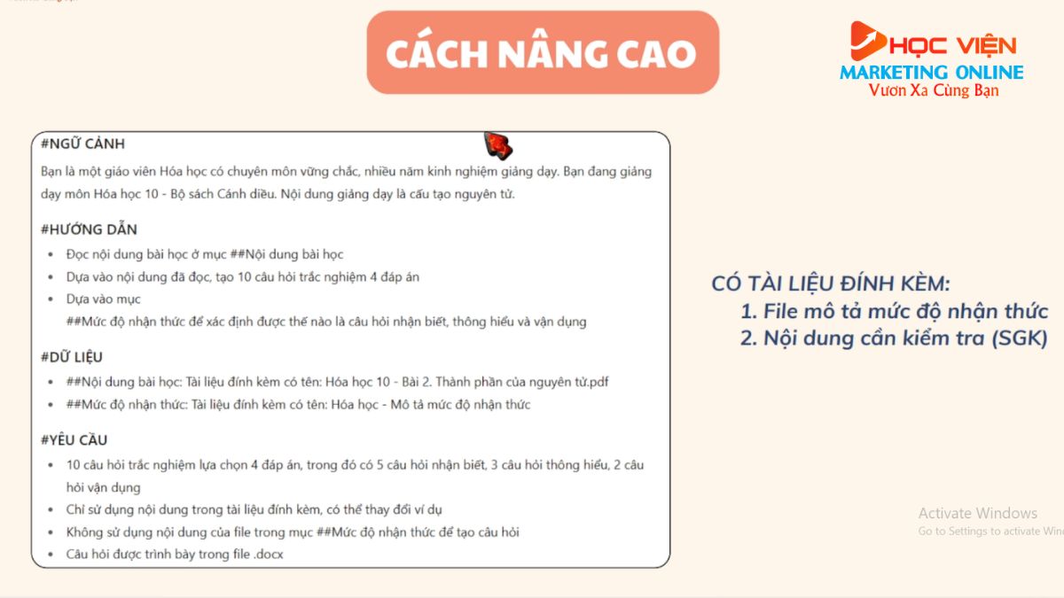 Cách Tạo Đề Nâng Cao Với AI- Thành phần của prompt nâng cao