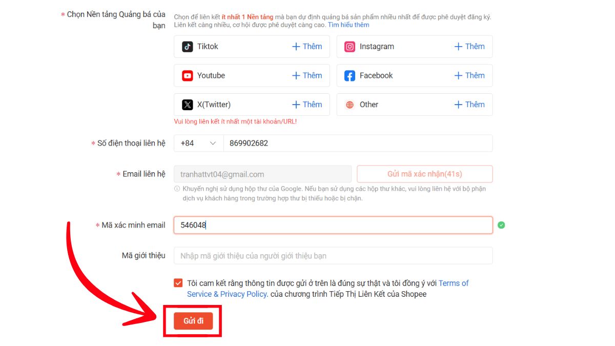 Cách Đăng Ký Làm Affiliate Shopee Kiếm Tiền bước 5