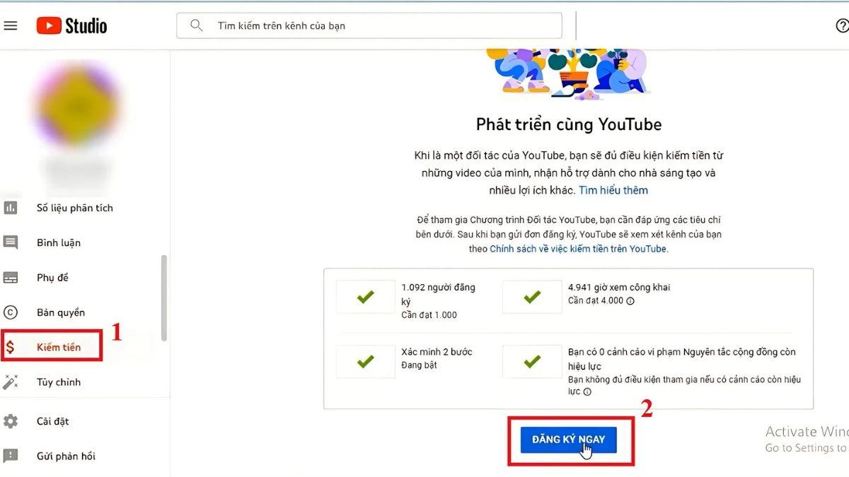 Cách Bật Kiếm Tiền Trên YouTube View Ngoại bước 1