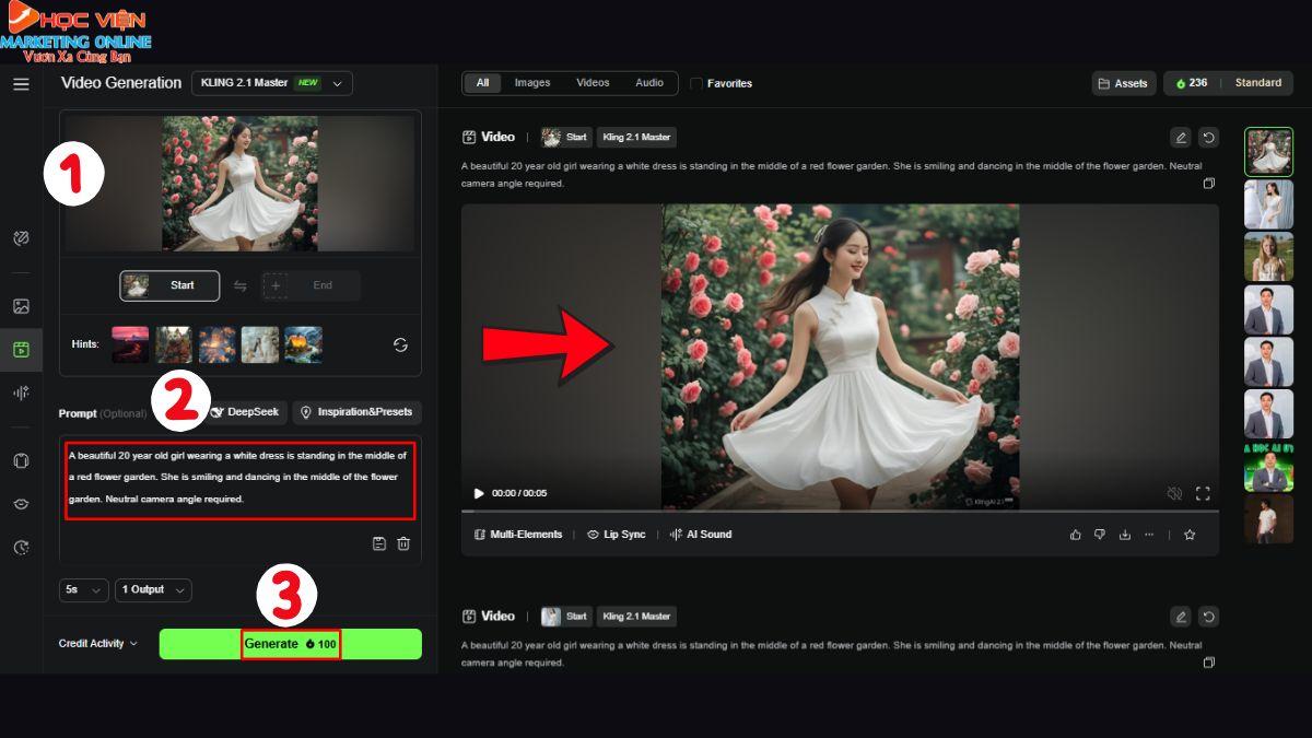 Hướng dẫn cách sử dụng Kling AI 2.1 tạo video từ hình ảnh