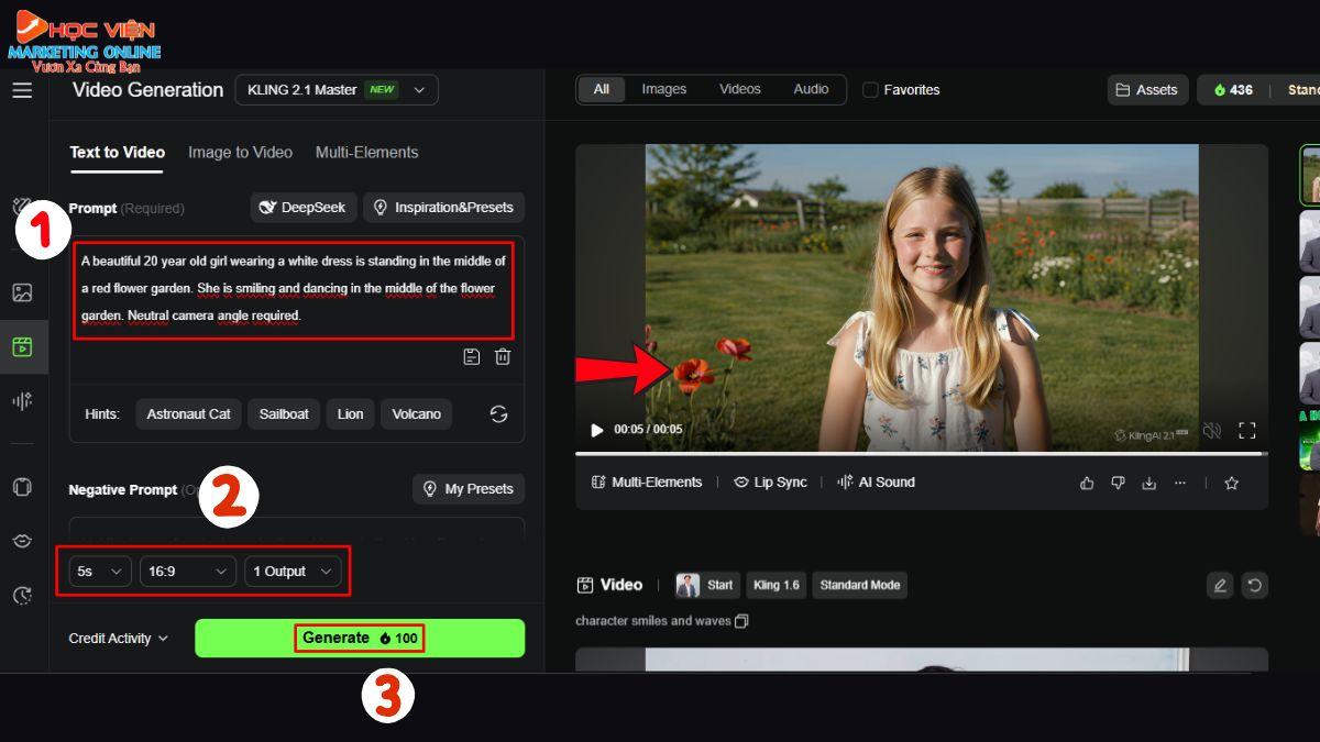 Hướng dẫn cách sử dụng Kling AI 2.1 tạo video từ văn bản