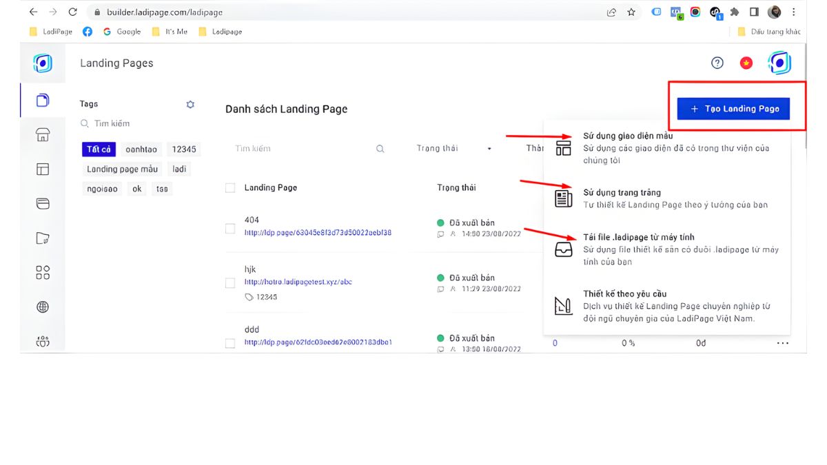 Các Bước Tạo Trang Trong LadiPage Bước 2