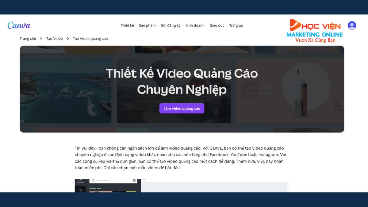Website Canva Làm Video Quảng Cáo 
