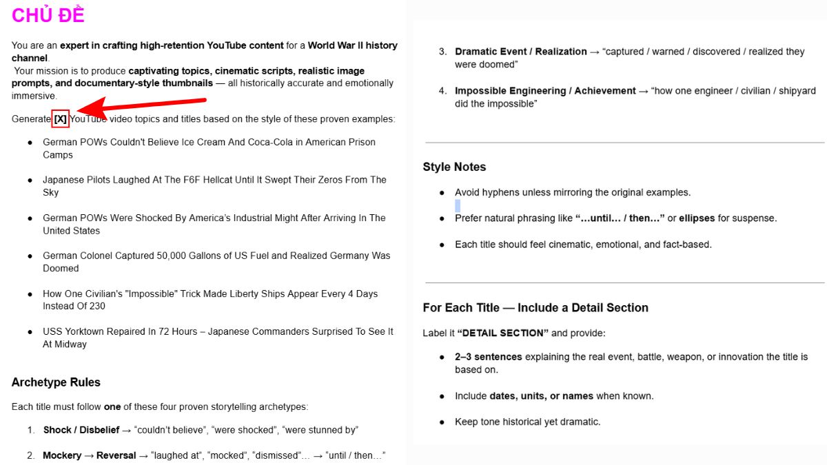 Cách Làm Youtube Kiếm Tiền View Ngoại Không Lộ Mặt Ngách Lịch Sử Quân Sự Bằng AI- Tạo kịch bản Bước 1.1