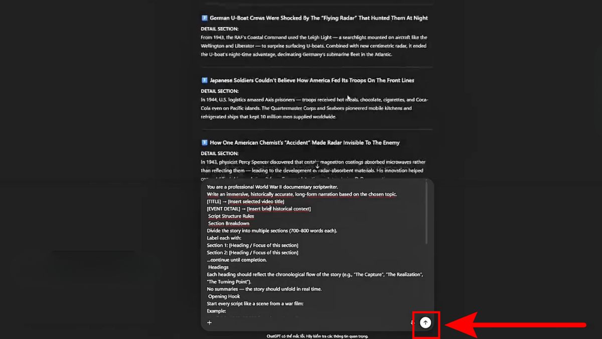 Cách Làm Youtube Kiếm Tiền View Ngoại Không Lộ Mặt Ngách Lịch Sử Quân Sự Bằng AI- Tạo kịch bản Bước 2.3