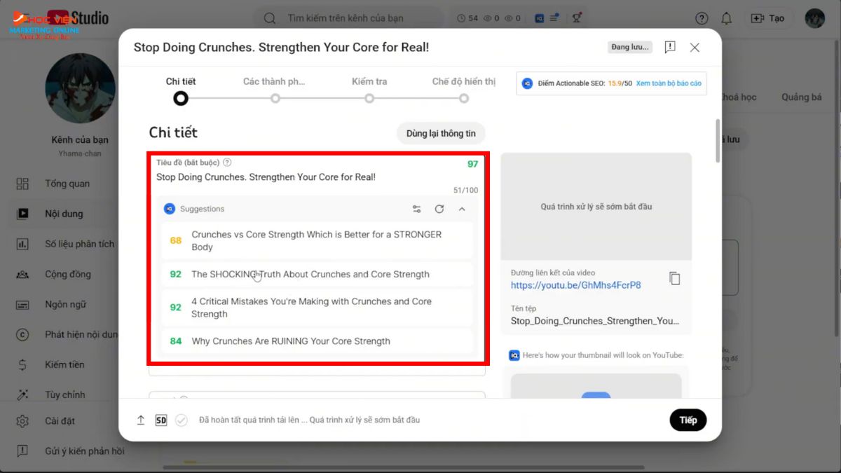 Hướng Dẫn Cách Làm Youtube Kiếm Tiền View Ngoại Không Lộ Mặt Ngách Thể Thao Bằng AI- Tối ưu và xuất bản bước 1.1