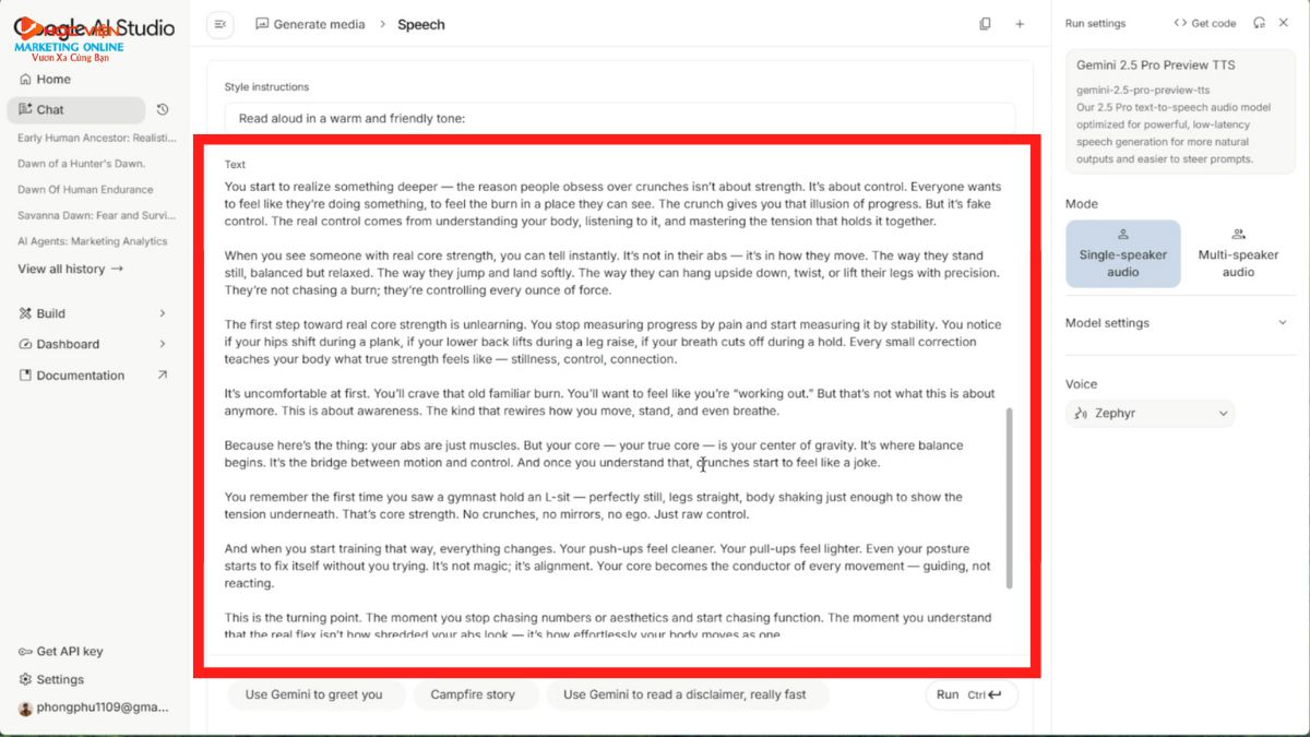 Hướng Dẫn Cách Làm Youtube Kiếm Tiền View Ngoại Không Lộ Mặt Ngách Thể Thao Bằng AI- Chuyển đổi văn bản sang giọng nói bước 3
