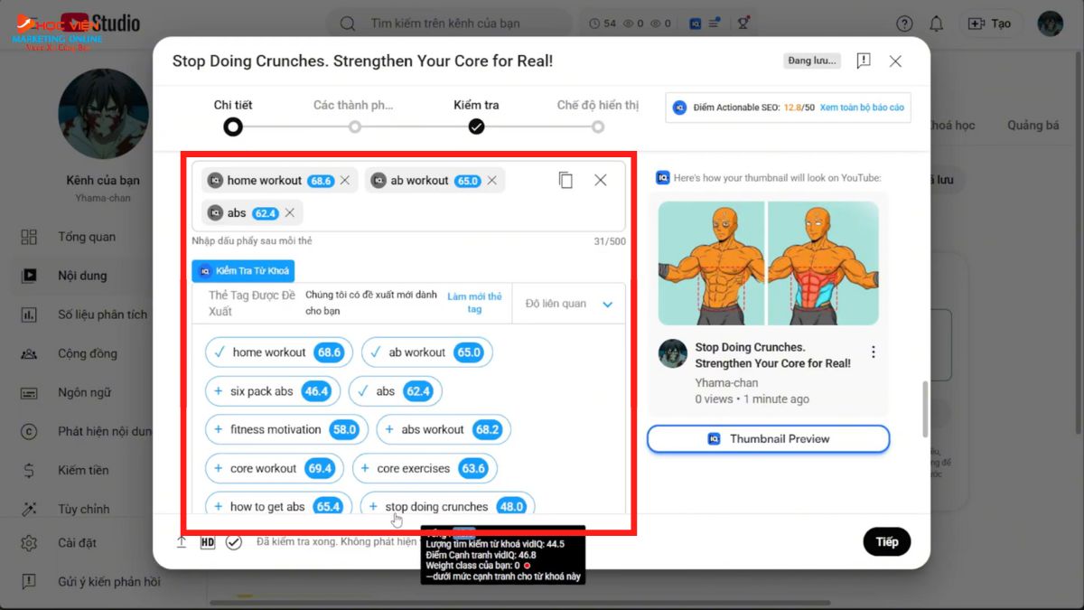 Hướng Dẫn Cách Làm Youtube Kiếm Tiền View Ngoại Không Lộ Mặt Ngách Thể Thao Bằng AI- Tối ưu và xuất bản bước 1.5