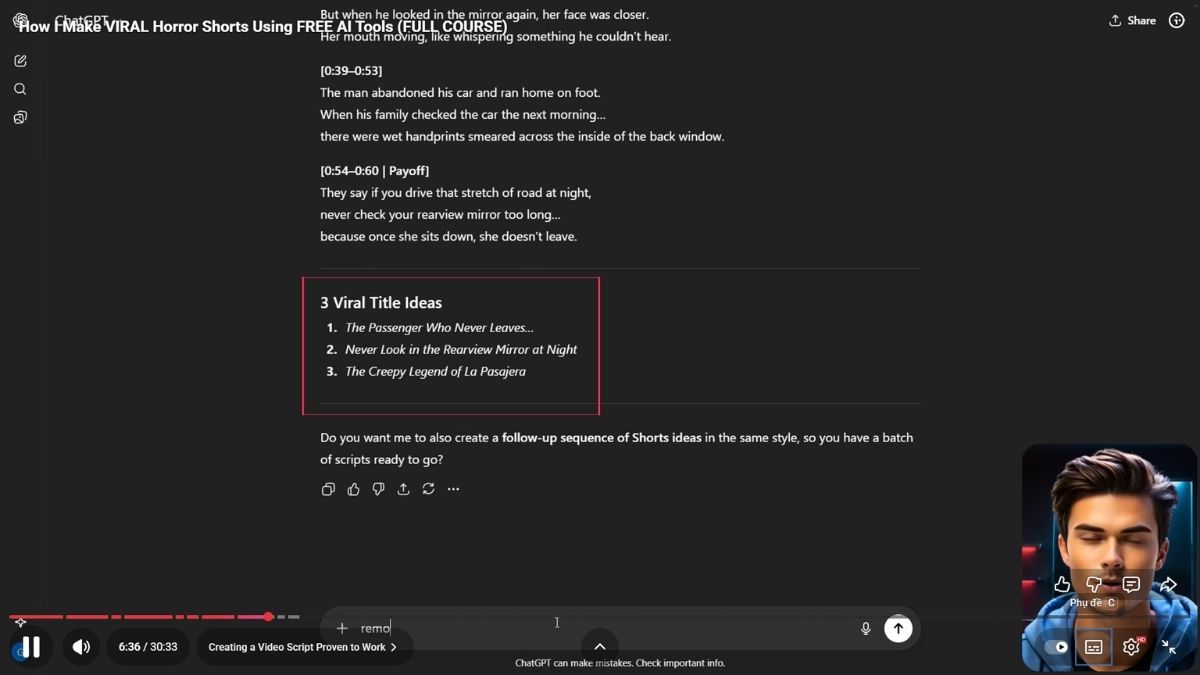 Cách Làm Youtube View Ngoại Ngách Kinh Dị Bằng AI- Xây dựng kịch bản bước 3