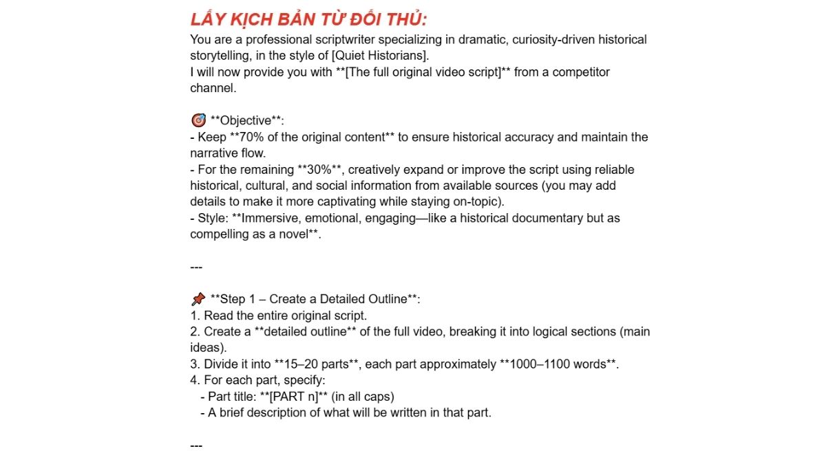 Hướng Dẫn Cách Làm Youtube Kiếm Tiền View Ngoại Không Lộ Mặt Ngách Lịch Sử Bằng AI- Tạo kịch bản bước 1