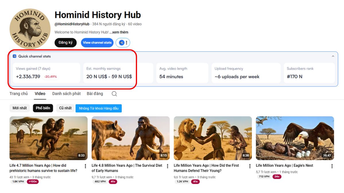 Tiềm Năng Chủ Đề Làm Youtube View Ngoại Ngách Tiền Sử Bằng AI