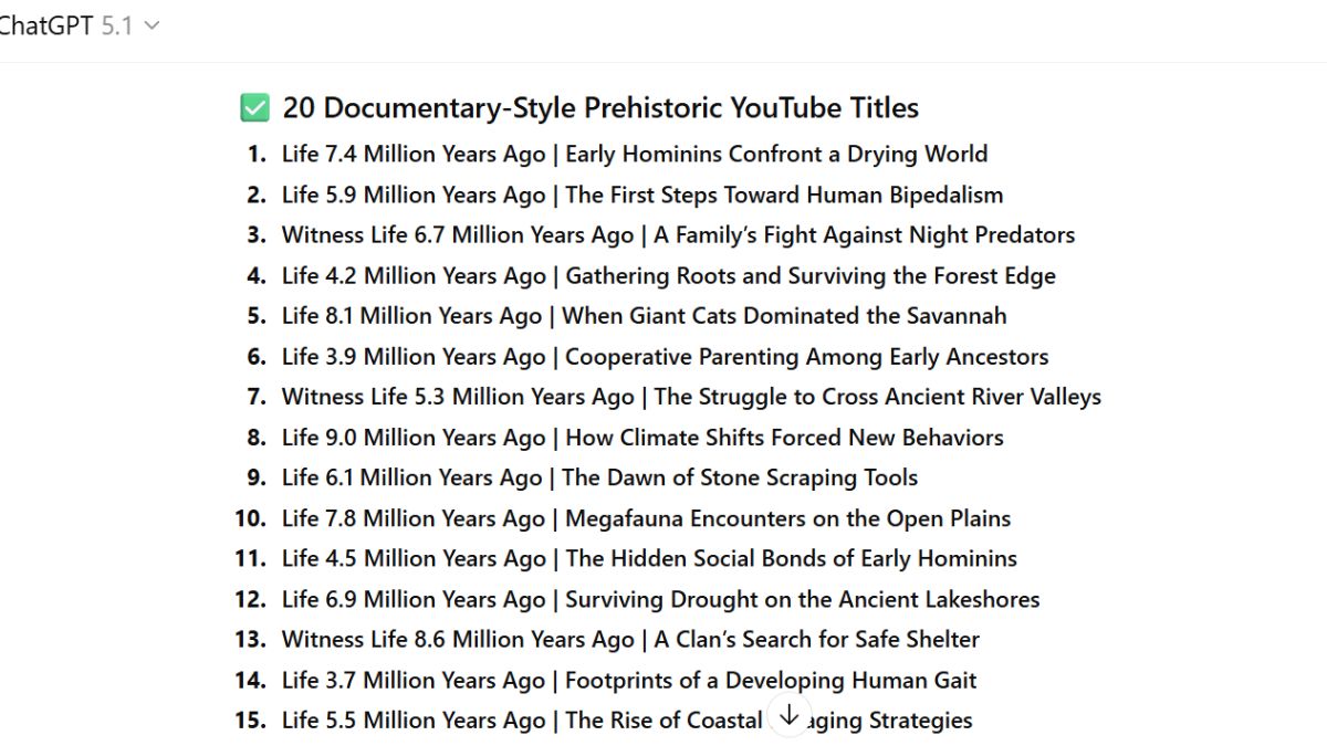 Cách Làm Youtube View Ngoại Ngách Tiền Sử Bằng AI- Tạo chủ đề video bước 3