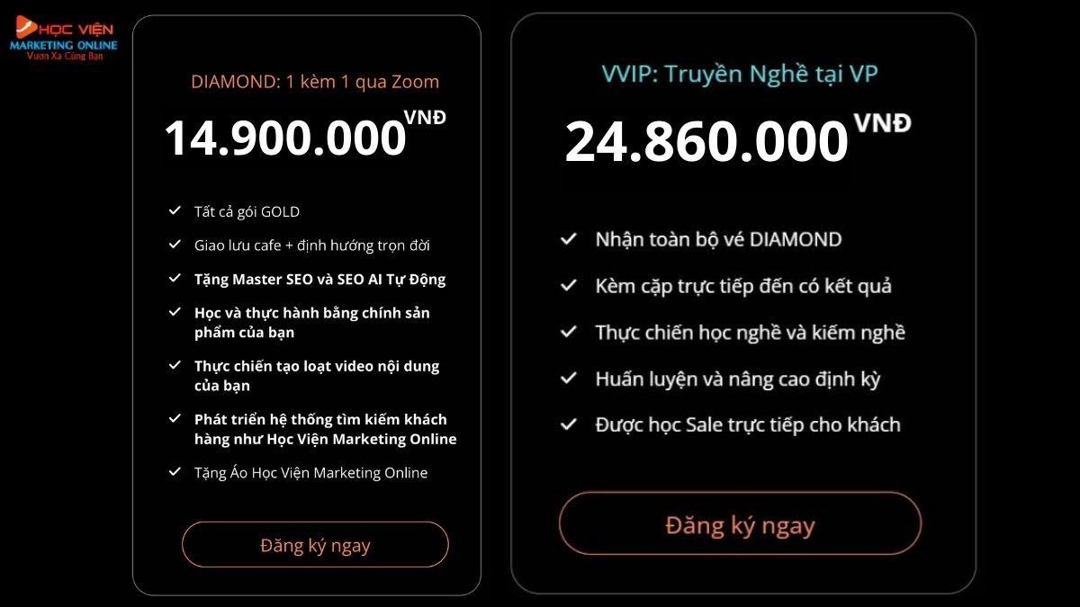 Mức giá hình thức học qua Zoom và tại Trung tâm đào tạo AI