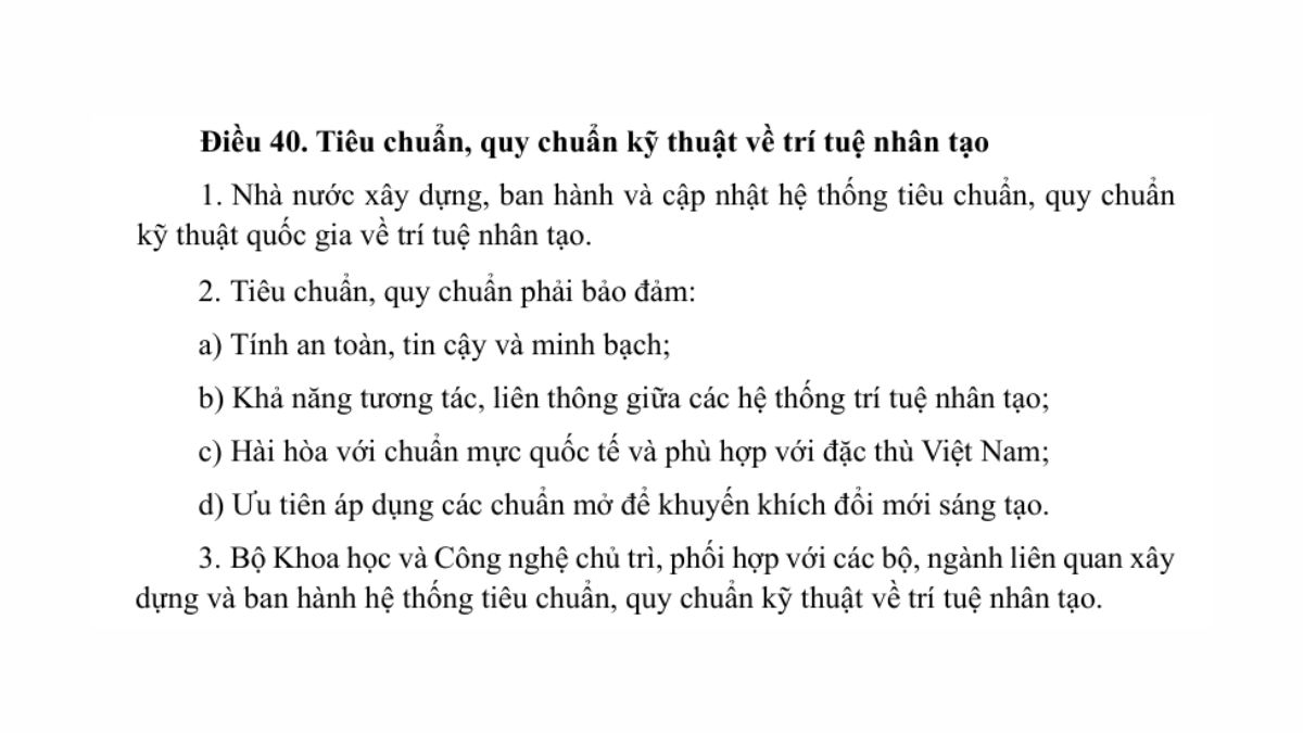 Chương IV. Ứng Dụng Và Chuyển Đổi Số Dựa Trên Trí Tuệ Nhân Tạo Cho Phát Triển Kinh Tế – Xã Hội- Điều 40