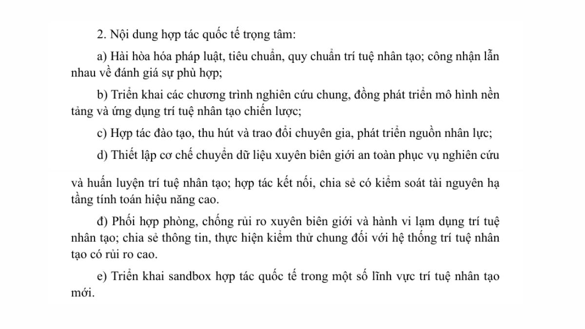 Chương VI. Phát Triển Nhân Lực, Thúc Đẩy Đổi Mới Sáng Tạo Và Tăng Cường Hợp Tác Quốc Tế Trong Lĩnh Vực AI- Điều 53.2