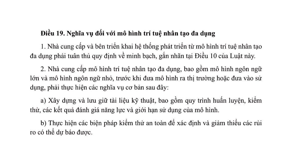 Mục 3. Quản Lý Hệ Thống AI Rủi Ro Trung Bình, Thấp Và Các Mô Hình AI Đa Năng- Mục 3 điều 19