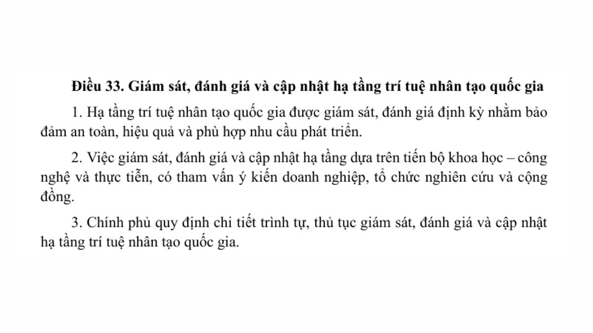 Chương III. Phát Triển Hạ Tầng Và Bảo Vệ Chủ Quyền Quốc Gia Về Trí Tuệ Nhân Tạo- Điều 33