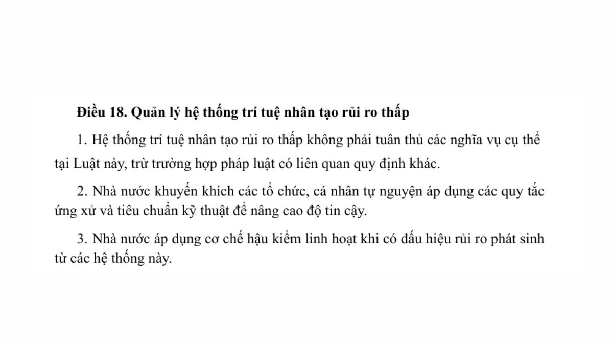 Mục 3. Quản Lý Hệ Thống AI Rủi Ro Trung Bình, Thấp Và Các Mô Hình AI Đa Năng- Mục 3 điều 18