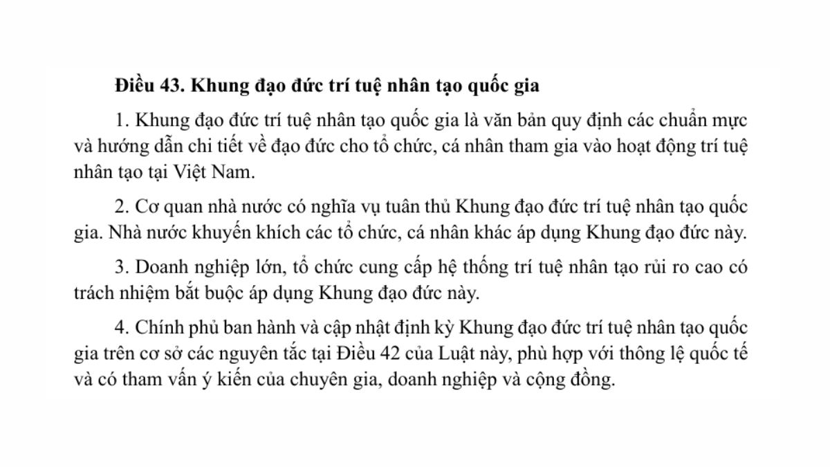 Chương V. Đạo Đức, Tính Tin Cậy Và Trách Nhiệm Trong Phát Triển Và Ứng Dụng AI- Điều 43