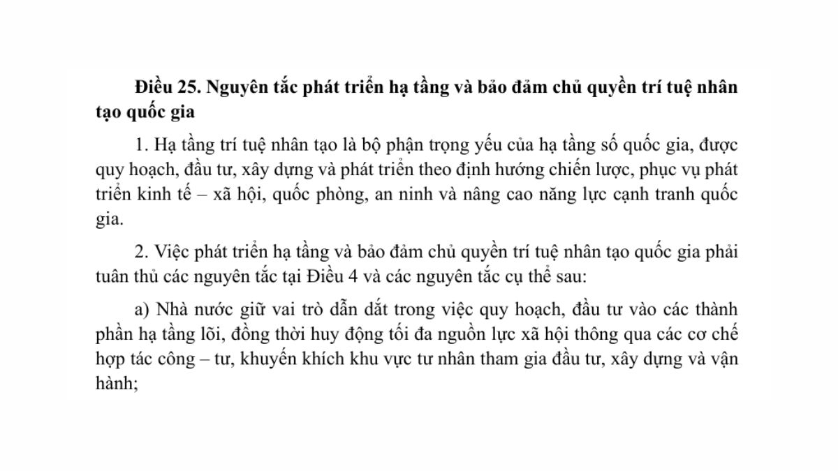 Chương III. Phát Triển Hạ Tầng Và Bảo Vệ Chủ Quyền Quốc Gia Về Trí Tuệ Nhân Tạo- Điều 25